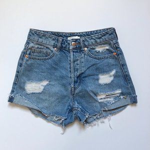 H&M High Waisted Distressed Denim Shorts 0